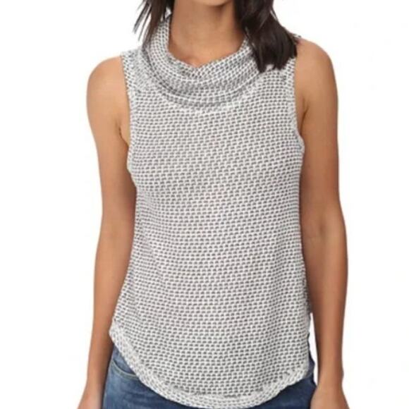 Free People Timber Cowl Neck Tank Top Pullover White Black Women's Medium Casual - Picture 1 of 12